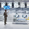 Intelligent Manufacturing Factory Control Room With Monitoring Screens And Operators