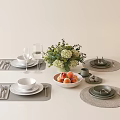 Modern Tableware Combination Dishes Knife and Fork Wine Glass 3d model