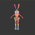 Children's Playful Rabbit Ear Doll Wearing Blue Hat Yellow Top Pink Shorts And Roller Skates