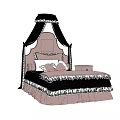 Single Bed With Black Canopy Pink Bedding Lace Trim And Wooden Bedside Table