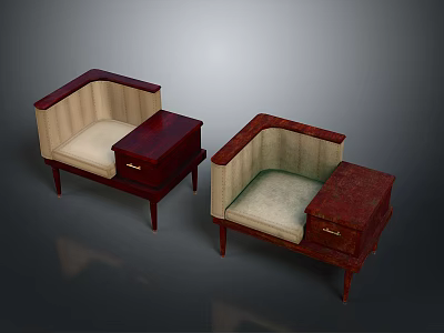 Classic Upholstered Armchairs With Wooden Side Tables Featuring Drawers And Armrests 3d model