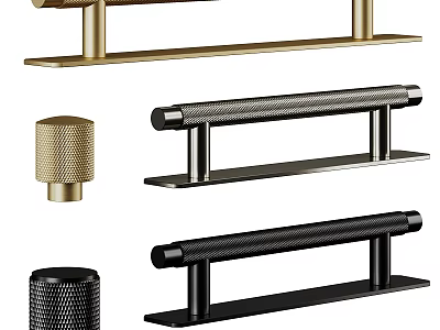 Modern Stylish Door Handles In Brass And Black With Various Designs And Textured Surfaces 3d model