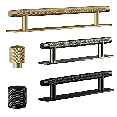 Modern Stylish Door Handles In Brass And Black With Various Designs And Textured Surfaces 3d model