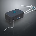 Portable Black Device Case With White Pipes Blue Logo And Wheels
