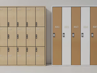 Modern Storage Lockers With Light Wood And Brown White Numbered Compartments 3d model