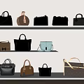 Stylish Designer Handbags Collection Displayed on White Shelves with Various Colors