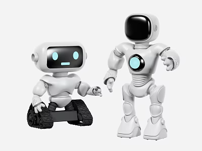 Smart Machines Two Friendly White Robots With Blue Elements And Different Body Designs 3d model
