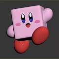 Cute Pink Square Cartoon Character With Big Eyes Blush Cheeks And Red Feet