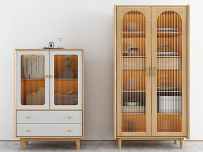 Modern Wooden Entryway Cabinet And Console Cabinet With Glass Doors And Storage Drawers 3d model