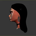3D Female Character Head Model With Long Black Hair Blue Eyes And Black Choker