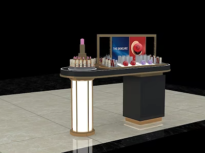 Cosmetics Display Shelf with Lipsticks Perfumes and Digital Screen Modern Design and Elegant Lighting 3d model