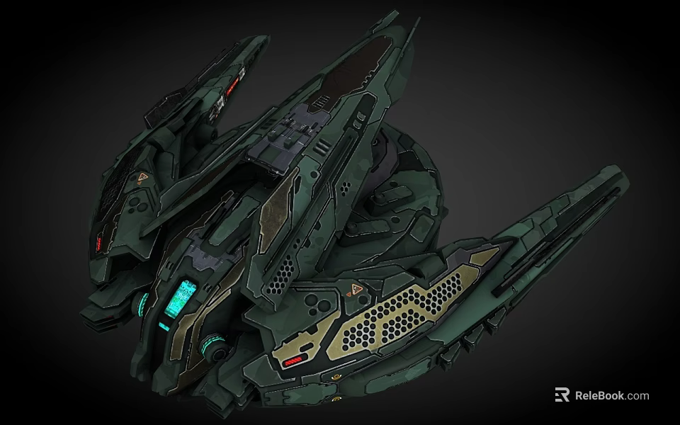 Sci Fi Spaceship With Detailed Dark Metallic Exterior And Glowing Blue Mechanical Accents 3d model 