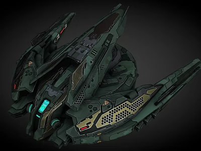 Sci Fi Spaceship With Detailed Dark Metallic Exterior And Glowing Blue Mechanical Accents 3d model