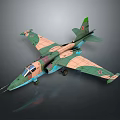 Military Attack Aircraft Featuring Green Brown Camouflage Paint and Red Star Insignia on Gray Background