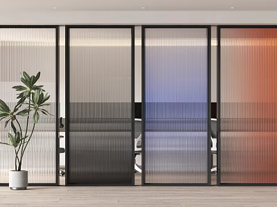 Modern Glass Partition With Gradient Colors And Black Frames In Office Space 3d model