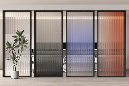 Modern office gradient glass partition 3d model
