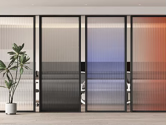 Modern office gradient glass partition 3d model