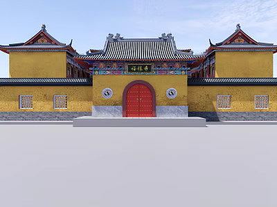 Ancient Chinese Architecture With Yellow Walls Red Door And Traditional Roof Decorations 3d model