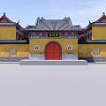 Ancient Chinese Architecture With Yellow Walls Red Door And Traditional Roof Decorations