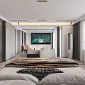 Modern Bedroom Interior Design With Comfortable Sofa Coffee Table And Floor To Ceiling Windows 3d model