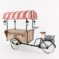 Functional Tricycle Utility Cart With Red And White Striped Canopy Wooden Carriage And Lanterns