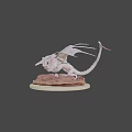 White Mythical Dragon Game Movie Character With Large Wings Standing On Rocky Terrain
