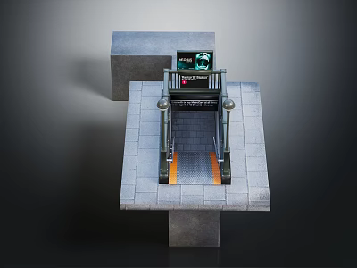 Modern Urban Station Platform With Stone Paved Floor Entrance Sign And Lights 3d model