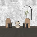Modern Dining Table With Two Black Acrylic Chairs And Beige Stool 3d model