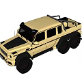 Yellow Off Road Car With Six Wheels Black Roof Rack And Red Brake Calipers