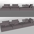Modern Comfortable Gray Fabric Three Seater Sofa With Patterned Decorative Pillows 3d model
