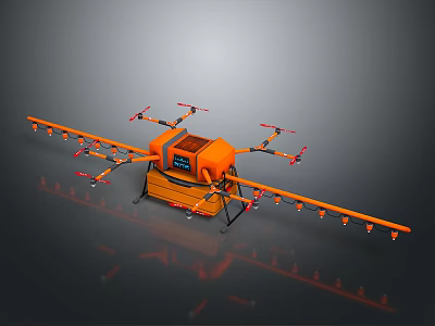 Orange Multirotor Space Drone with Propellers and Equipment for Exploration Missions 3d model