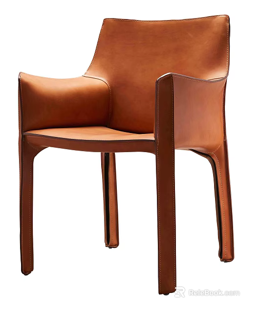 Brown Leather Leisure Chair With Armrests And Modern Slim Leg Design 3d model 