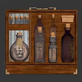 Vintage Wooden Box With Glass Bottles Scrolls And Fabric Lining