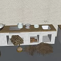 Rustic Kitchen Cabinets With Wooden Countertop Sink Oven And Decorative Hay