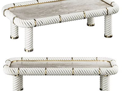 Modern White Coffee Table With Rope Design Elements And Gold Accent Legs 3d model