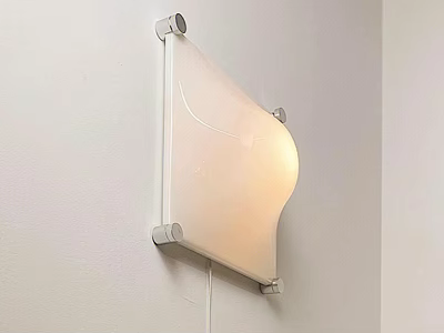 Modern Wall Light With Curved Frosted Glass Shade And Metal Frame Mounted On White Wall 3d model