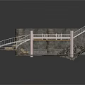 Rustic Stone Wall Structure With Curved Stairs Metal Railing And Stone Platform