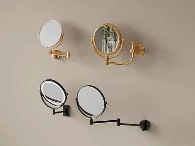 Wall Mounted Round Mirrors with Gold and Black Adjustable Arms for Bathroom Decor 3d model