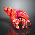Colorful Hermit Crab With Red Orange Spiral Shell Purple Eyes And Striped Legs