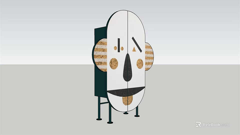 Artistic Face Inspired Wardrobe Design With Striped Panels Wooden Accents And Black Legs 3d model 