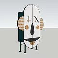 Artistic Face Inspired Wardrobe Design With Striped Panels Wooden Accents And Black Legs