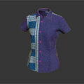 Blue Short Sleeve Shirt With White Checkered Pattern And Button Front Design 3d model