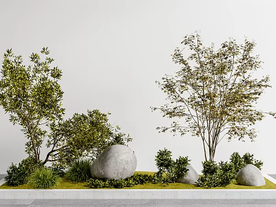 Garden Ornamental Display Featuring Trees Shrubs Large Stones And Green Grass 3d model