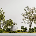 Garden Ornamental Display Featuring Trees Shrubs Large Stones And Green Grass