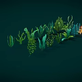 Colorful Aquatic Plants Featuring Various Green Blue Orange Red Seaweed And Coral Like Structures
