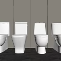 Four White Toilets Design In Modern Bathroom Arranged Against Light Wall With Dark Floor