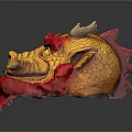 Yellow and Red Dragon Head Sculpture With Scales Horns And Flame Accents