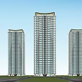 Modern High Rise Buildings With Glass Curtain Walls And Balcony Designs In Urban Area