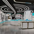Modern Clothing Store Interior With Fashion Displays Curved Lighting And Apparel Racks