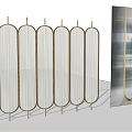 Elegant Modern Room Divider Design With Gold Metal Frame And Arched Glass Stripes